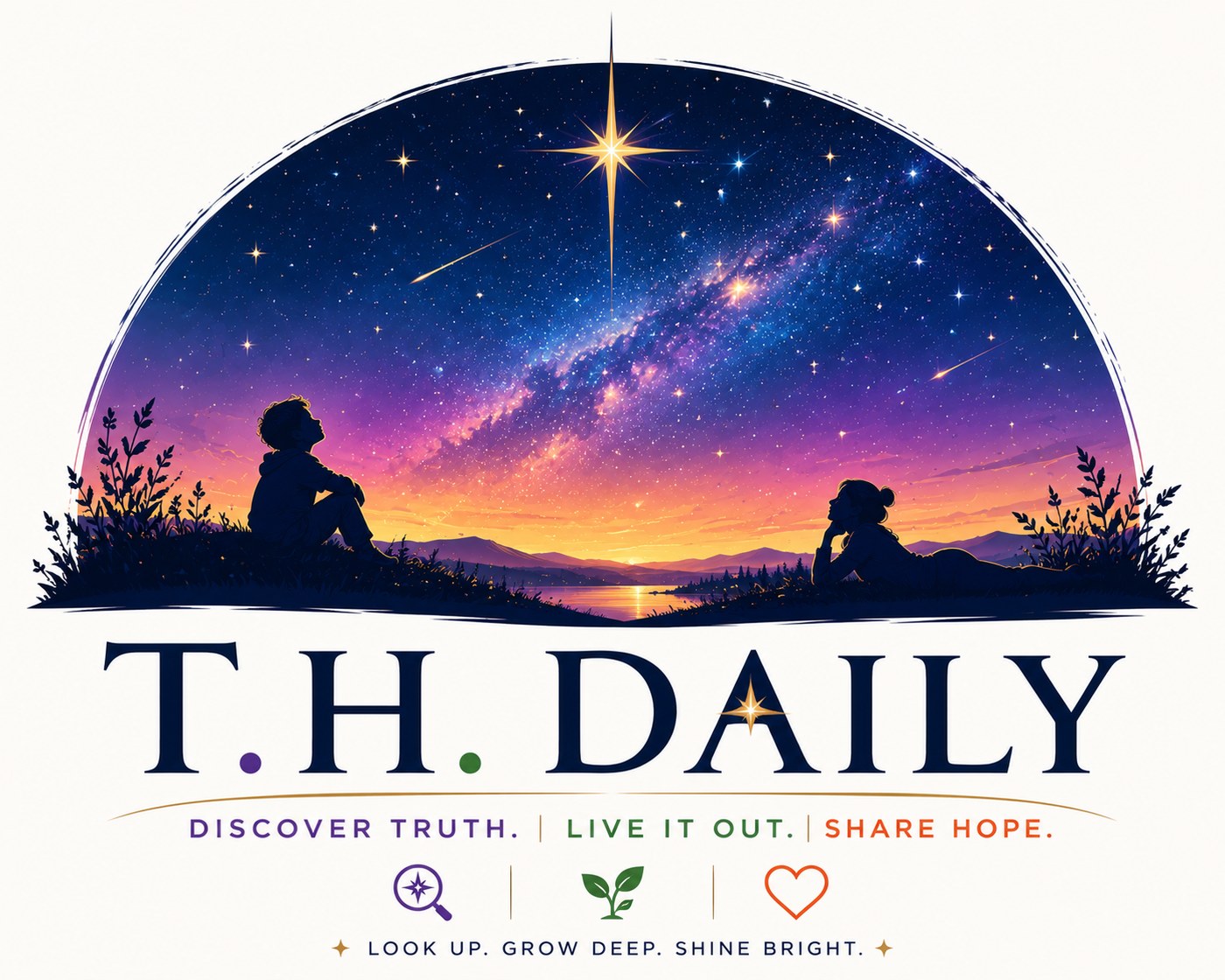 T.H. Daily starry sky logo featuring an adult and child looking toward a guiding star